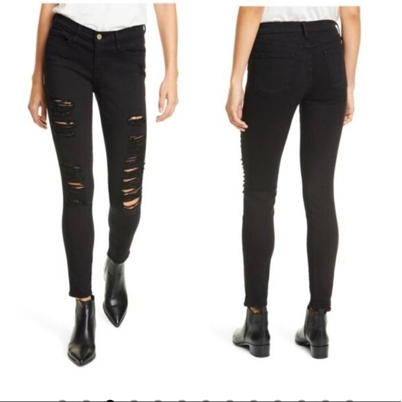 Frame Denim Indiana Square Distressed Le De Jeanne Ripped Skinny Jeans - Picture 2 of 13